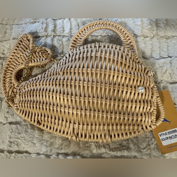 Brand new Tommy Bahama Wicker Woven Whale Crossbody Purse gold chain Clutch Bag - Picture 4 of 7